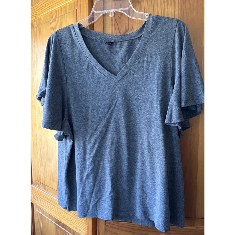 SHEIN Women’s Short Sleeve Gray Flutter Sleeve Size Large Shirt
